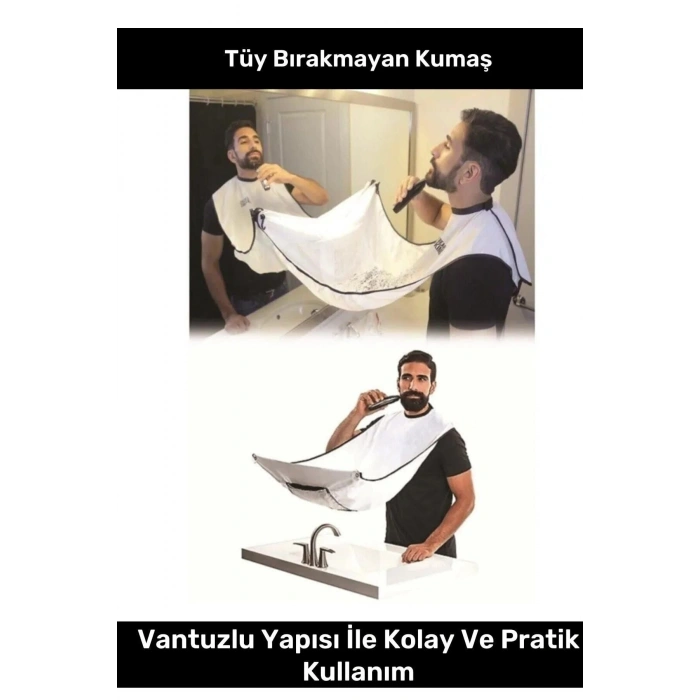 Pratik Vakumlu Aynaya Yapıştırma Aparatlı Evde Saç Sakal Kesme Beyaz Tıraş Örtüsü