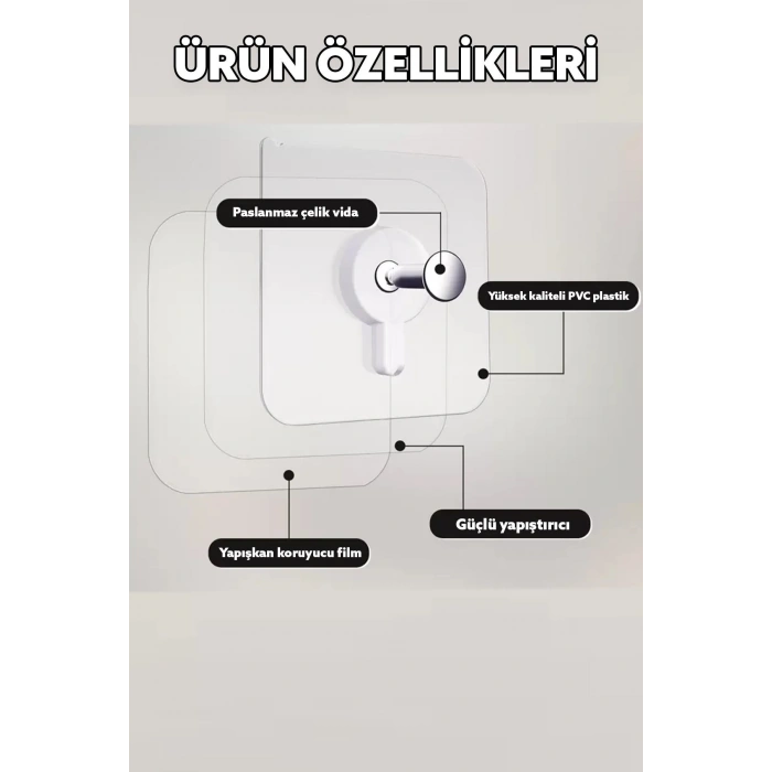 1 Adet Ultra Güçlü Vantuzlu Askı Çerçeve Askısı Vidalı Kanca Yapışkanlı Dayanıklı Şeffaf Raf Tutucu