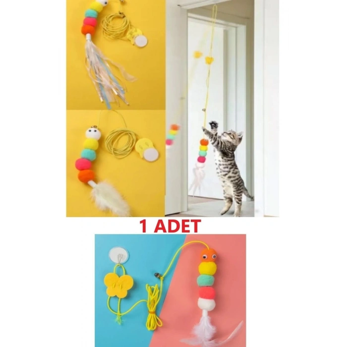 Elastik Kendinden Yapışkanlı Renkli Kedi Oyun Oltası Kedi Oyuncağı Yapışkanlı Olta Eğitim Oyuncağı