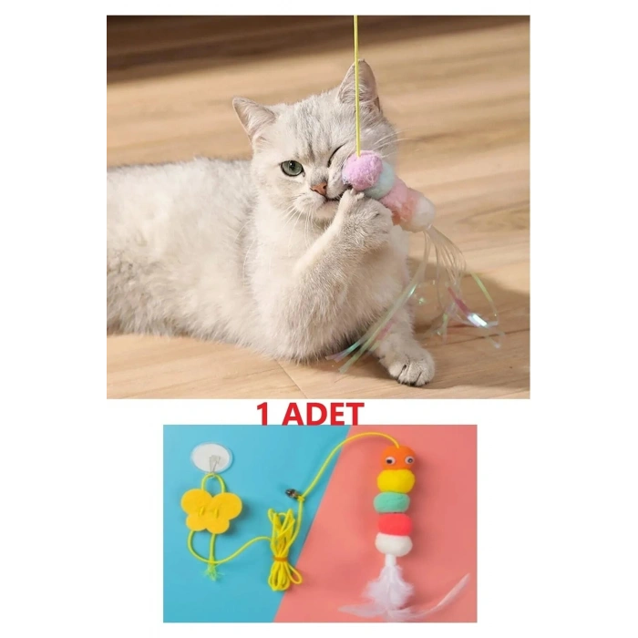 Elastik Kendinden Yapışkanlı Renkli Kedi Oyun Oltası Kedi Oyuncağı Yapışkanlı Olta Eğitim Oyuncağı