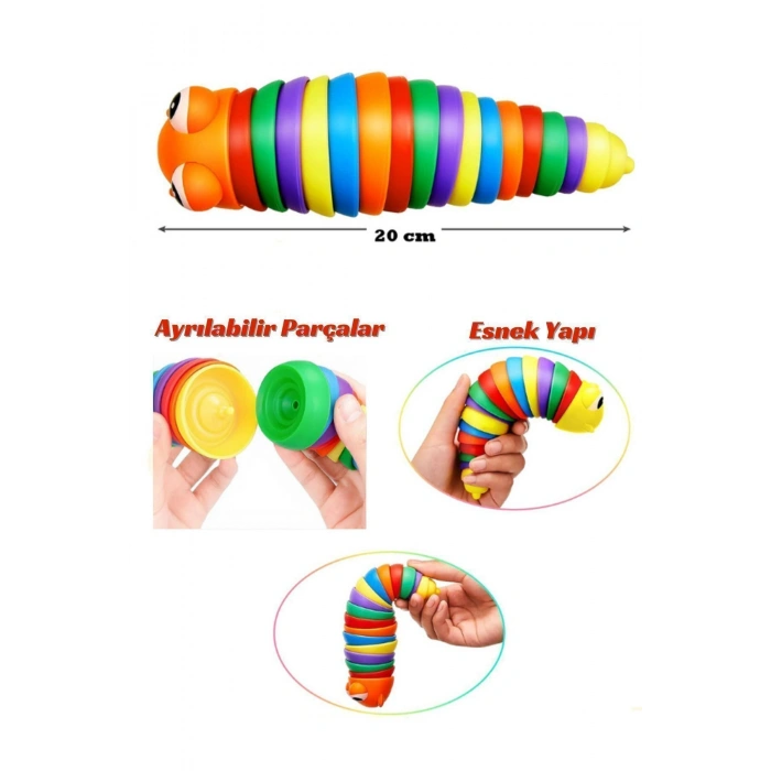 Çocuklar İçin Eğlenceli, Stres ve Anksiyete giderici Montessori Zeka Eğitici Renkli Tırtıl Oyuncağı
