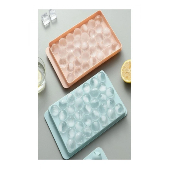 2li Set Küre Buz Kalıbı Kapaklı 33 Hazneli Yuvarlak Buz Kalıbı Kokteyl Sunum Buz Kalıbı (20x12 Cm)