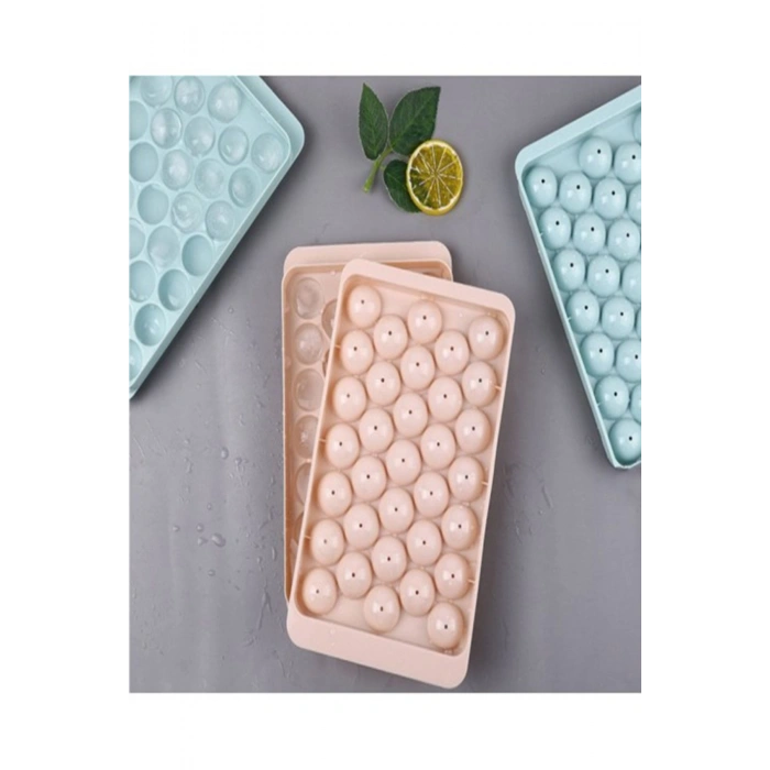 2li Set Küre Buz Kalıbı Kapaklı 33 Hazneli Yuvarlak Buz Kalıbı Kokteyl Sunum Buz Kalıbı (20x12 Cm)