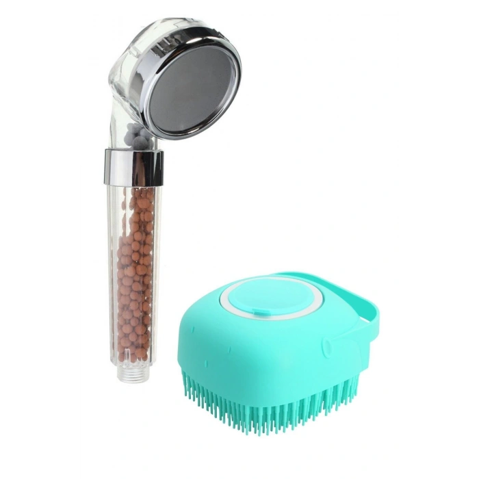 2li SET Banyo Duş Jeli Hazneli Masaj Lifi %50 Su Tasarruflu Doğal Taşlı Duş Başlığı
