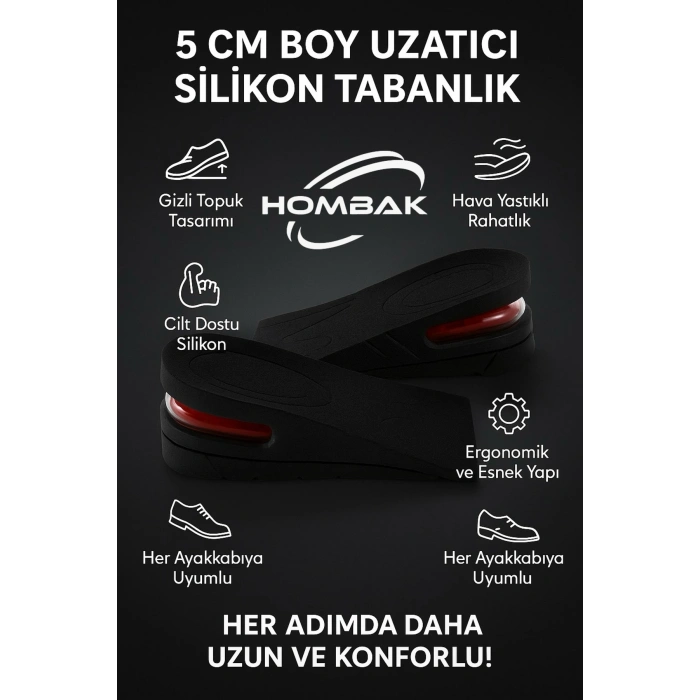 5 Cm Boy Uzatıcı Tabanlık 1 Çift Hava Yastıklı Uzatan 35-44 No Ayakkabı Tabanlığı Gizli Topuk