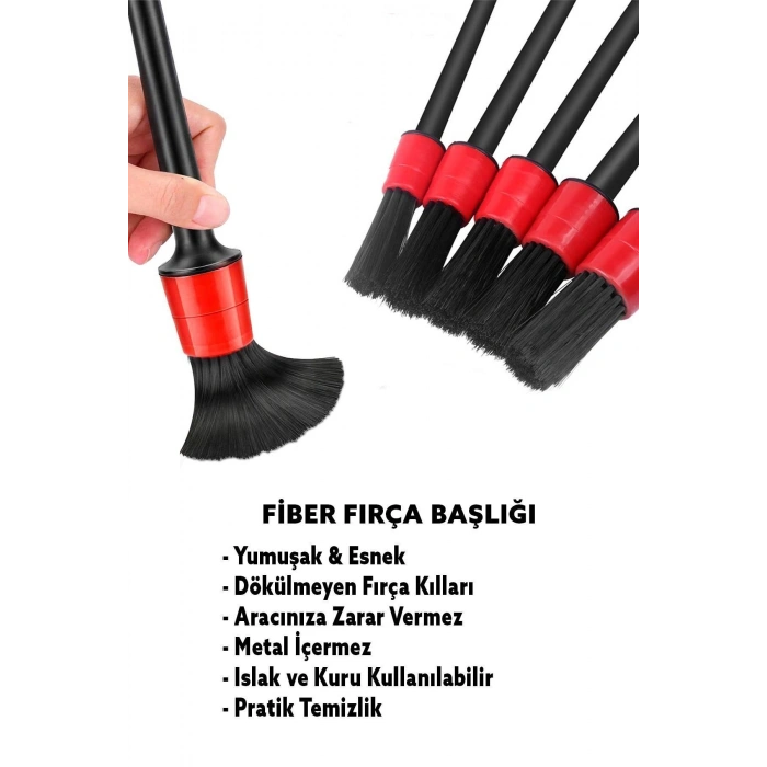 Detaylı Araba Temizlik Fırçası 5 Farklı Boyut Oto Yıkama Köpük Telefon Tutucu Araç İçi Led Aksesuar