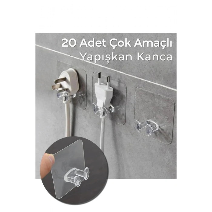 20 Adet Yapışkanlı Çok Amaçlı Kanca | Kablo Tutucu