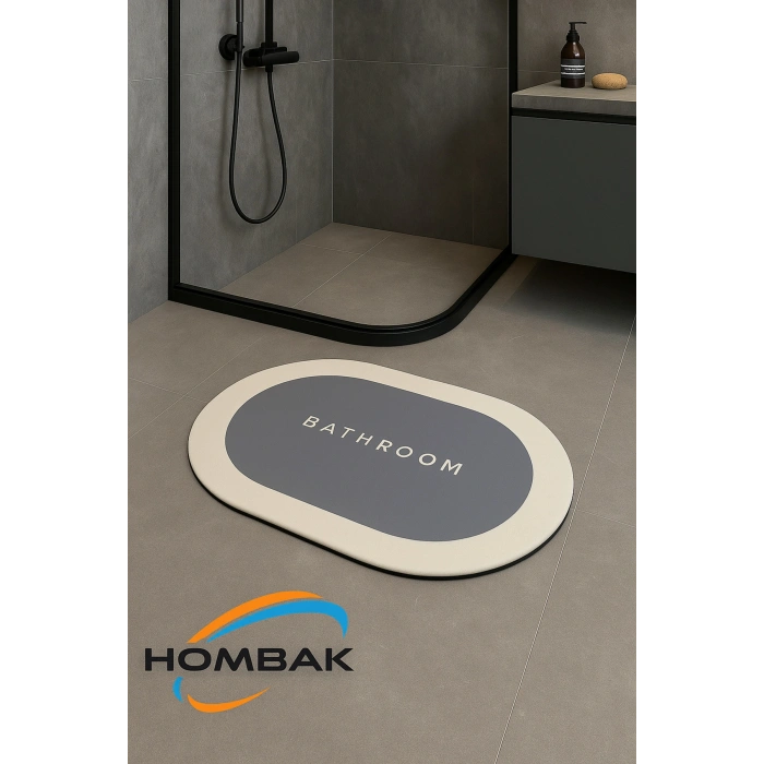 Krem Oval Sihirli Su Emici Banyo Paspası Kaymaz Tabanlı Abdest Paspası 3 Mm 38x58