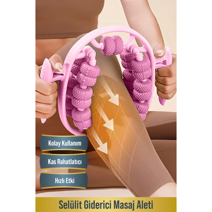 Sıkılaştırıcı Masaj Aleti- 13 Tekerlekli Kas Gevşetici Lenf Drenaj Rulosu Pembe