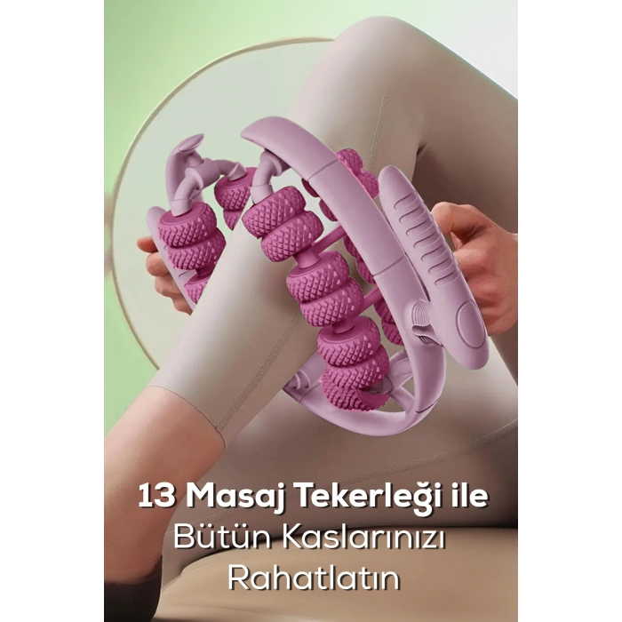 Sıkılaştırıcı Masaj Aleti- 13 Tekerlekli Kas Gevşetici Lenf Drenaj Rulosu Pembe
