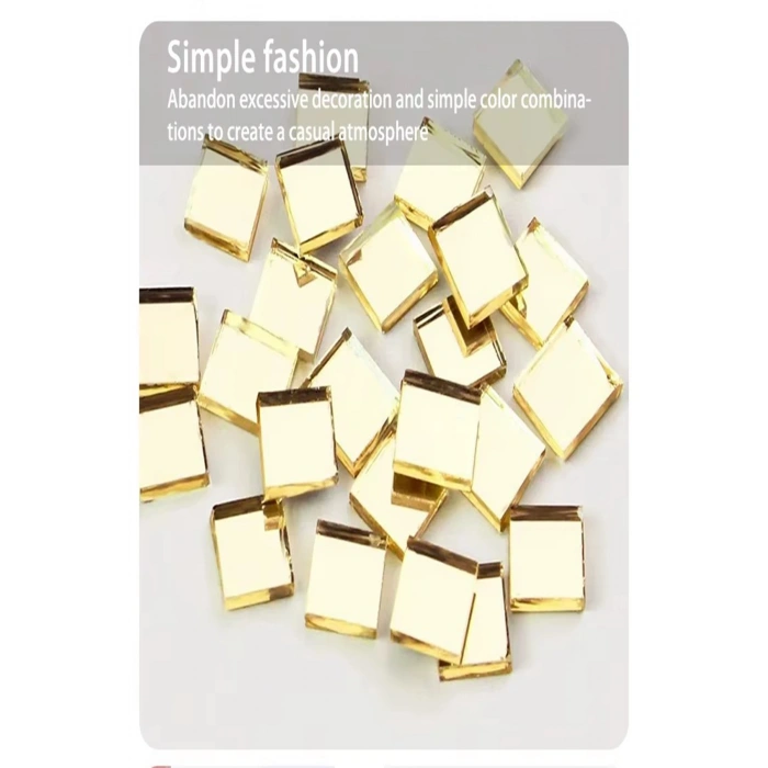 Gold Renk Aynalı Mozaik Taşlı Kare Dekor Süsleme Bandı 3D Aynalı Sticker Bant (1Mt X 4Cm)