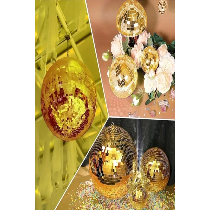 Gold Renk Aynalı Mozaik Taşlı Kare Dekor Süsleme Bandı 3D Aynalı Sticker Bant (1Mt X 4Cm)