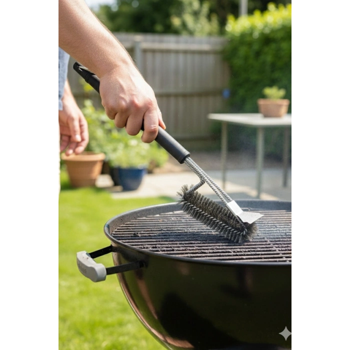 Mangal Izgara Temizleme Fırçası – Paslanmaz Çelik Telli, Uzun Saplı Grill Temizlik Aparatı M