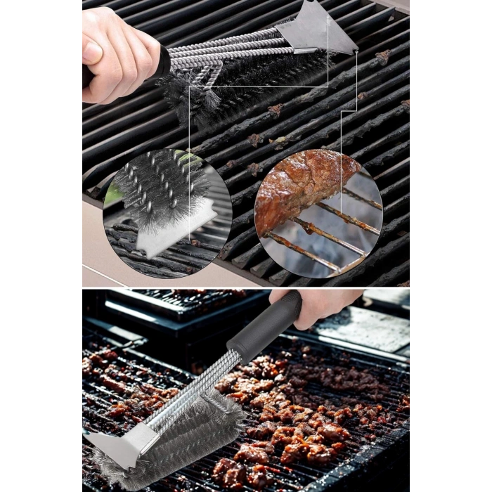 Mangal Izgara Temizleme Fırçası – Paslanmaz Çelik Telli, Uzun Saplı Grill Temizlik Aparatı M