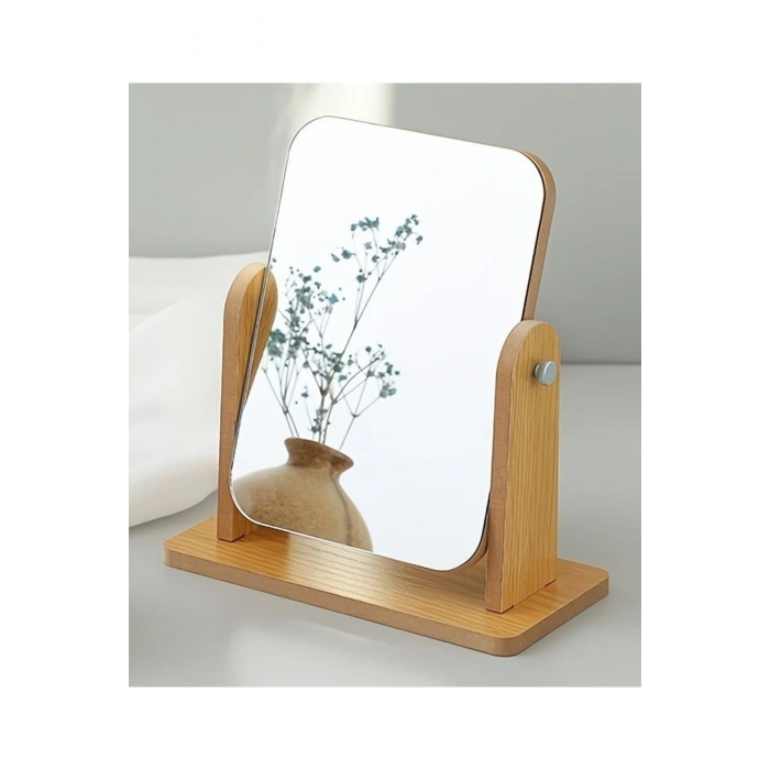 Ahşap Standlı Tezgah Üstü Makyaj Güzellik Aynası 13x18 Cm