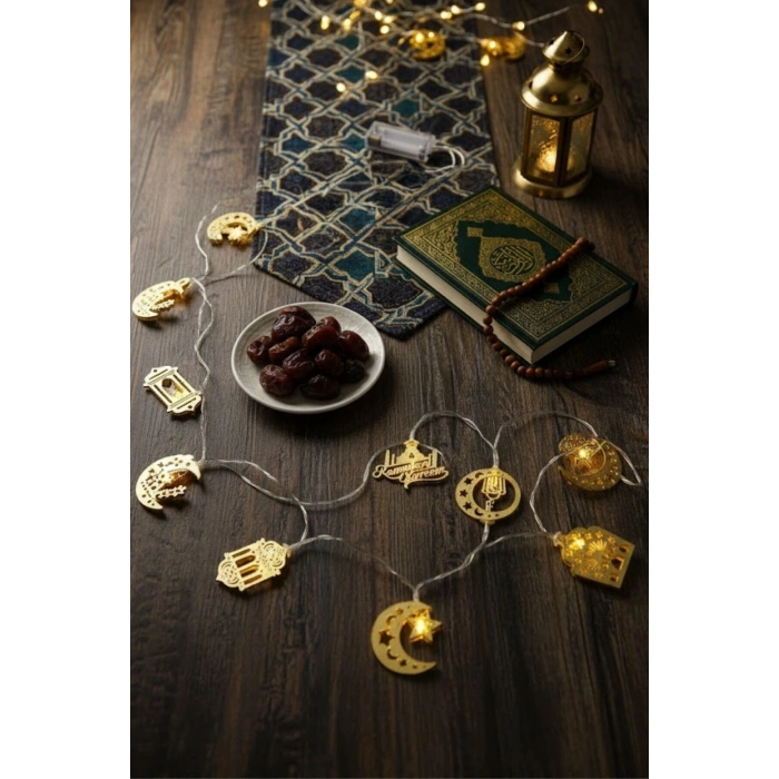 10 Adet Sarkıtlı Ramazan Temalı LED Işık – Pilli 2 Metre İslami Dekoratif Ramazan Süsü