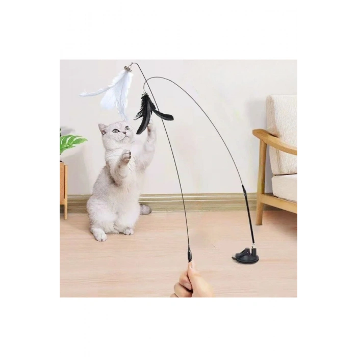 Vantuzlu Tüylü Zilli Olta Kedi Oyuncağı 2 Oltalı