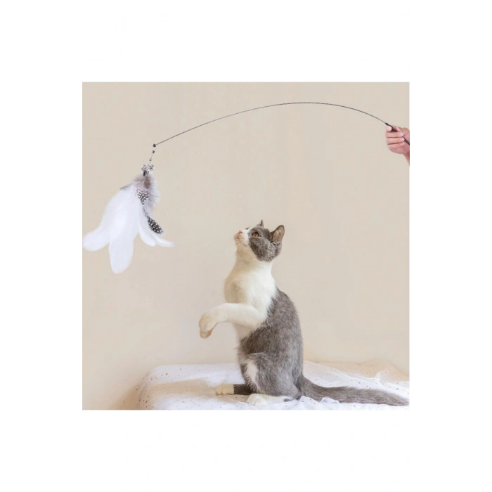 Vantuzlu Tüylü Zilli Olta Kedi Oyuncağı 2 Oltalı