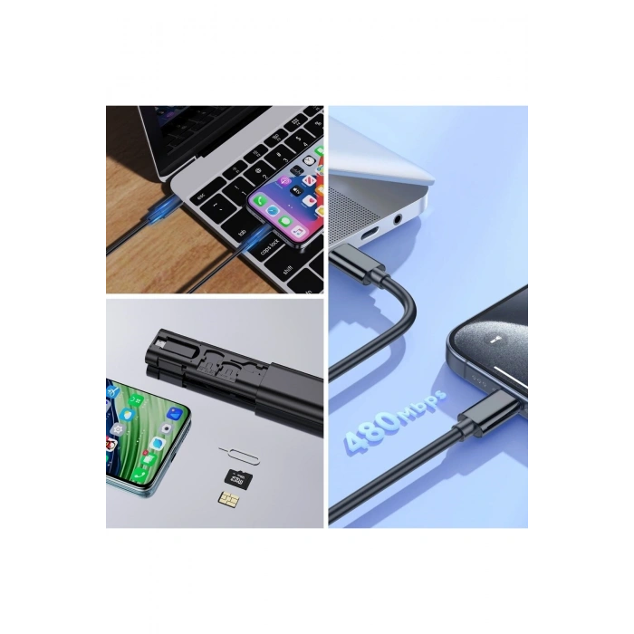 Cep Tipi 60W Bas Aç Type-C,İphone Şarj,Micro USB Hızlı Şarj Data Kablo Seti