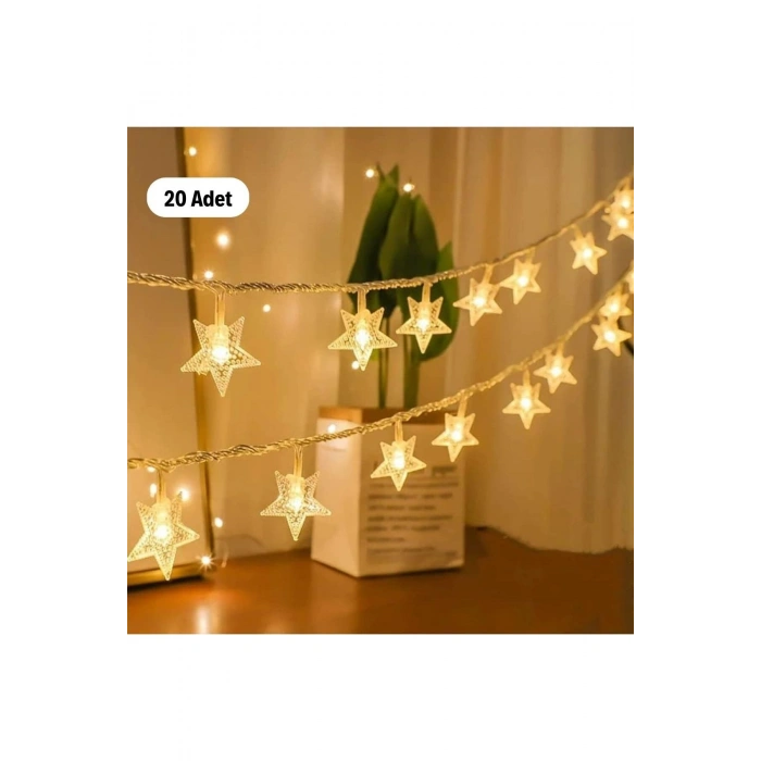 20 Adet Mini Yıldız Led 5 Metre Günışığı Rengi Dekoratif Led