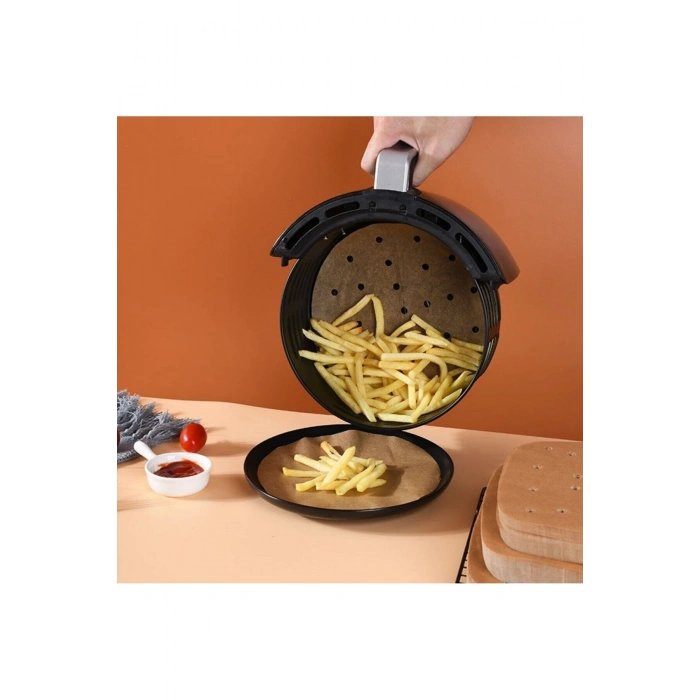 50 Adet Air Fryer Pişirme Kağıdı Tek Kullanımlık Gıda Pişirme Kağıdı Delikli Yuvarlak Model