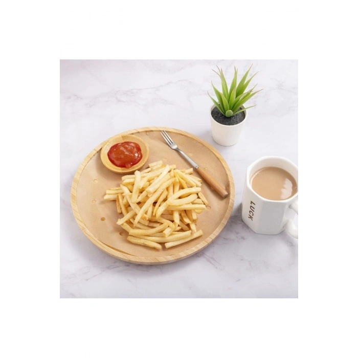 50 Adet Air Fryer Pişirme Kağıdı Tek Kullanımlık Gıda Pişirme Kağıdı Delikli Yuvarlak Model