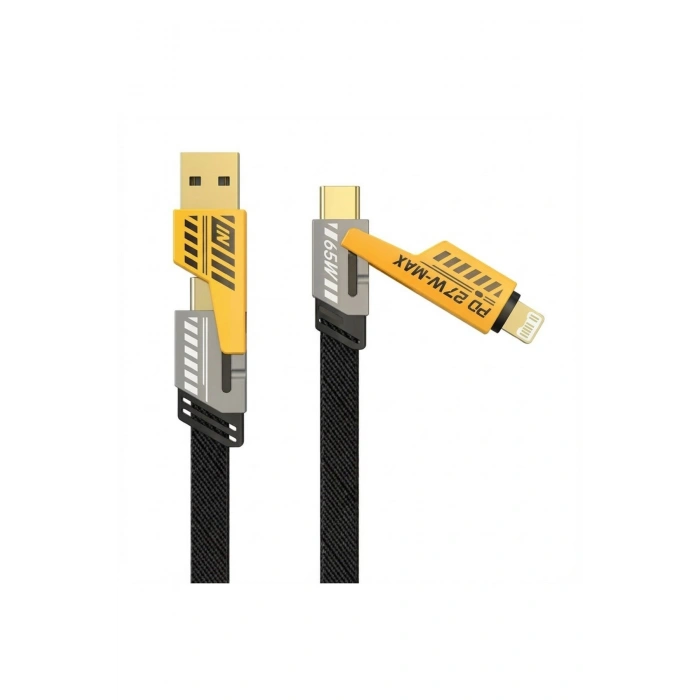4in1 65W Hızlı Şarj Kablosu – Type-C to USB-A + Type-C to Lightning, 27W PD Destekli Çoklu Şarj Kab