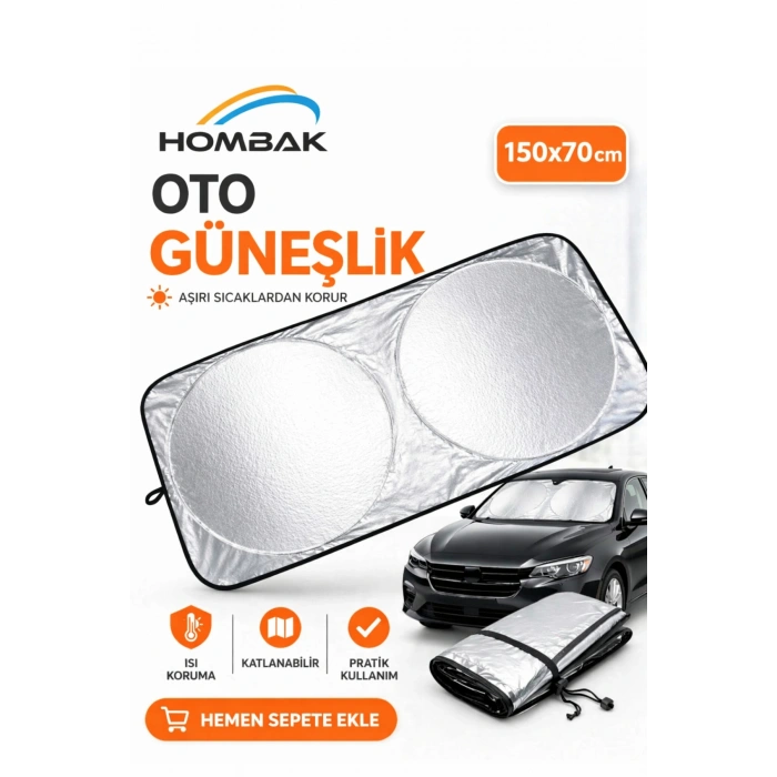 Katlanabilir Araç Ön Cam Güneşliği 150x70 cm – Isı Yansıtıcı Oto Güneşlik, Pratik Katlanır Güneş Koruyucu