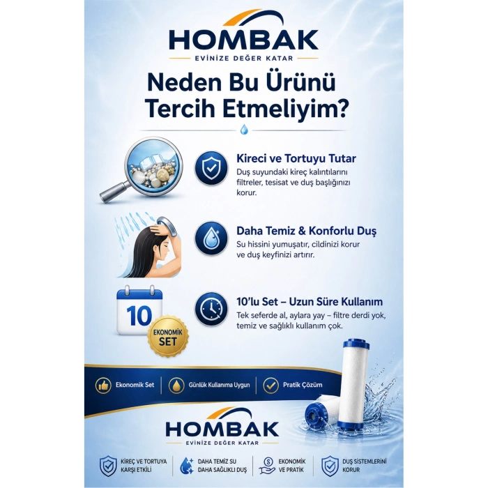 10’lu Duş Başlığı Filtresi PP Filtre Kartuşu – Kireç ve Tortu Önleyici Yedek Filtre Seti