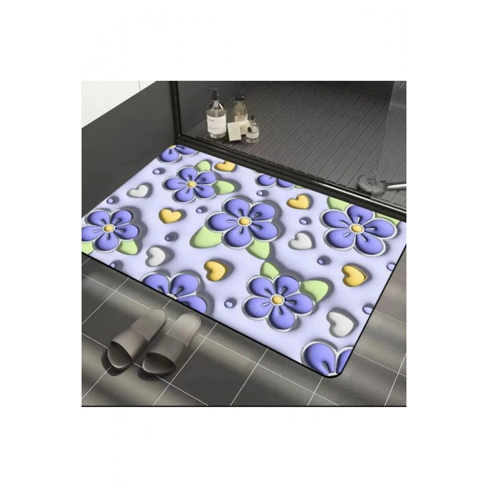 Papatya Sihirli Su Emici Banyo Paspası Kaymaz Tabanlı Abdest Paspası 3,5 Mm 40x60