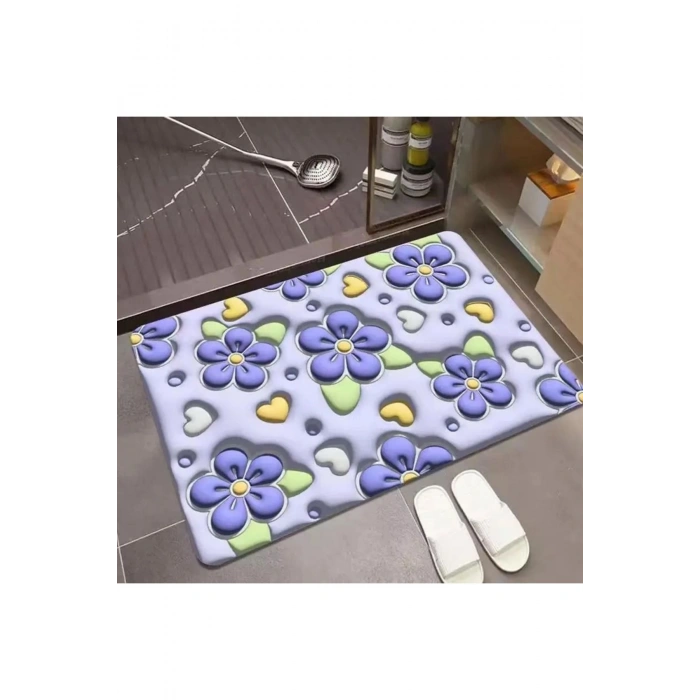 Papatya Sihirli Su Emici Banyo Paspası Kaymaz Tabanlı Abdest Paspası 3,5 Mm 40x60