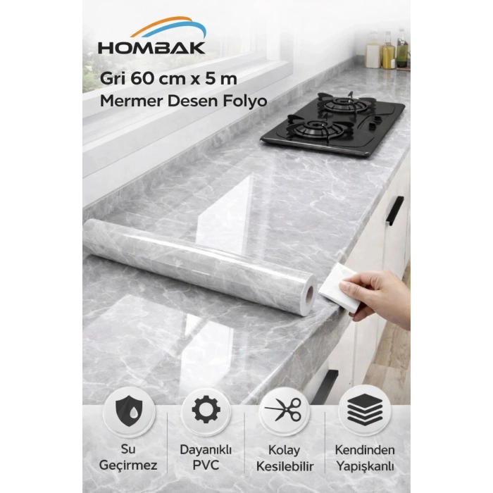 Kendinden Yapışkanlı Mermer Desenli Mutfak Banyo Tezgah Duvar Ve Masa Kaplama (60cmx5m)