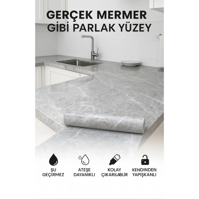 Kendinden Yapışkanlı Mermer Desenli Mutfak Banyo Tezgah Duvar Ve Masa Kaplama (60cmx5m)