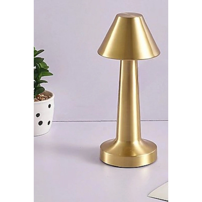 Çatı Model Gold Renk Şarjlı Dokunmatik 3 Renkli LED Masa Lambası