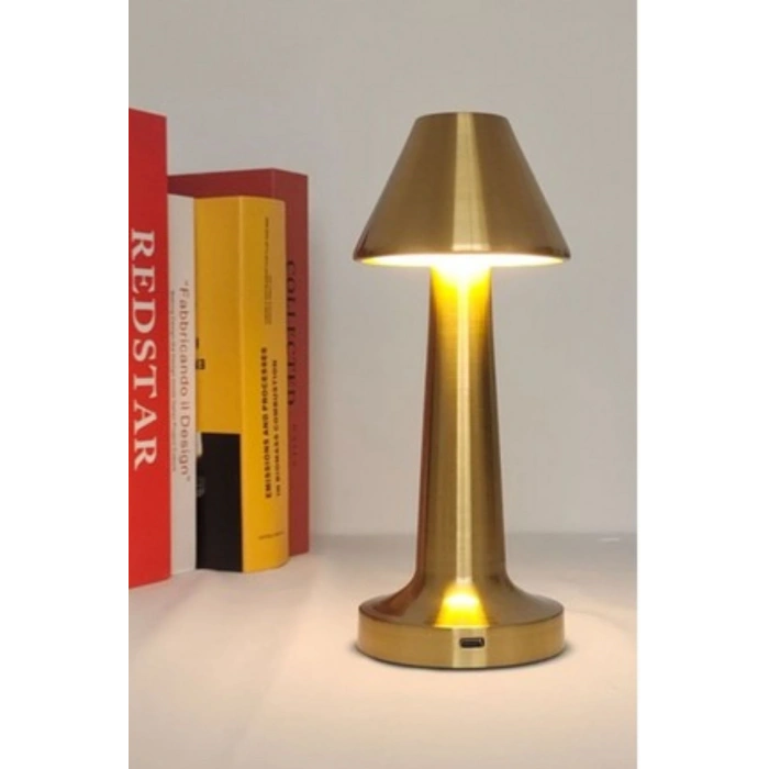 Çatı Model Gold Renk Şarjlı Dokunmatik 3 Renkli LED Masa Lambası