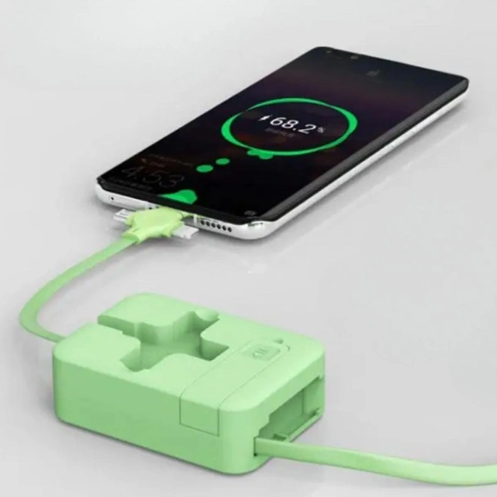 Cep Tipi Telefon Tutuculu Makaralı Uzayıp Kısalabilen 3ü 1 Arada USB Şarj Kablosu