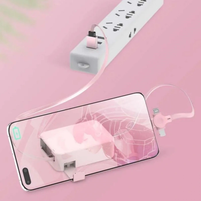 Cep Tipi Telefon Tutuculu Makaralı Uzayıp Kısalabilen 3ü 1 Arada USB Şarj Kablosu