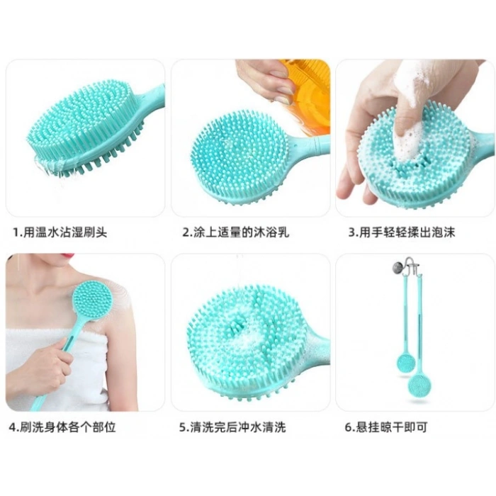 Çift Taraflı Silikon Uzun Saplı  Banyo Fırçası Cm-331
