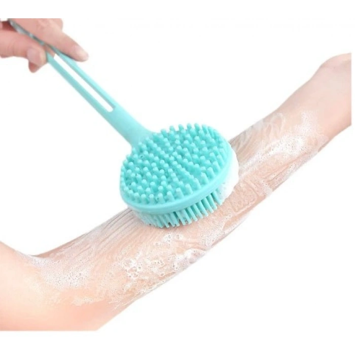Çift Taraflı Silikon Uzun Saplı  Banyo Fırçası Cm-331