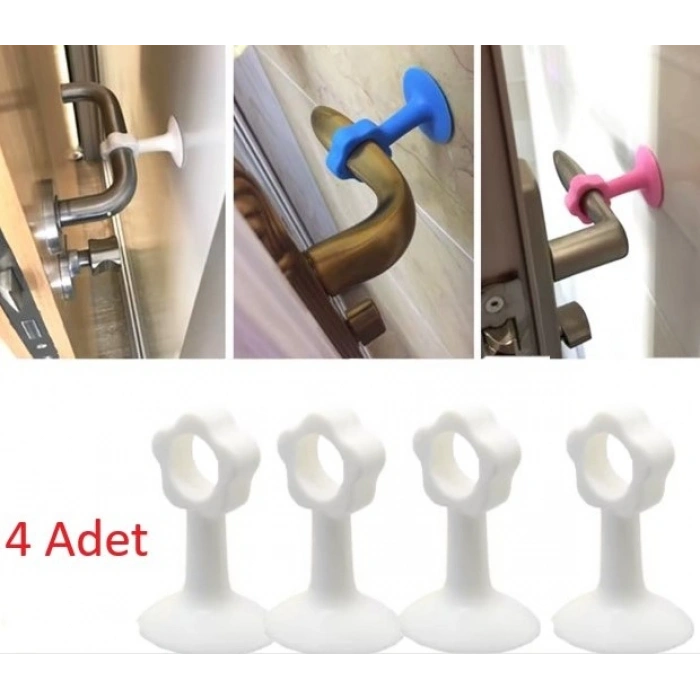 Cm-072 Vantuzlu Geçmeli Kapı Kolu Stoper 4lü Set Beyaz