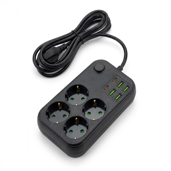 Çoklu Priz Uzatma Kablosu 4 Soket + 4 USB + 2 Type-C – Termal Akım Korumalı, Isıya Dayanıklı, Çocuk Korumalı Güvenli Priz 100-250V