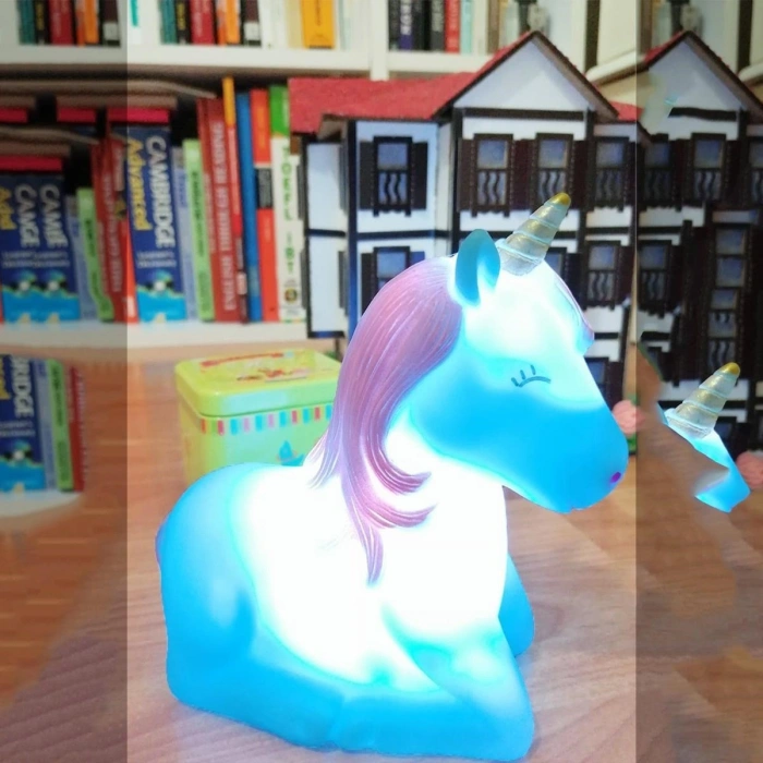 Dekoratif Unicorn Renk Değiştiren Pilli Led Gece Lambası (Mavi)