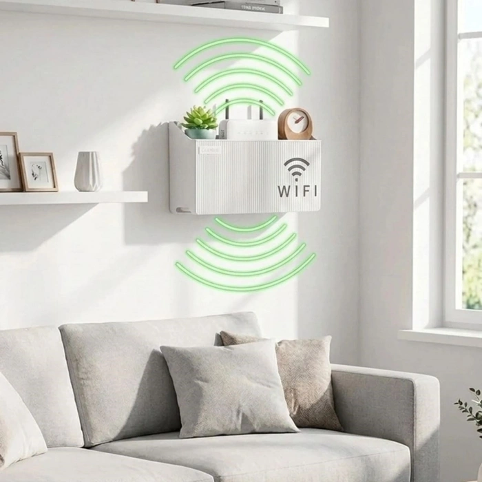 Duvar Tipi Wi-Fi Modem Saklama Kutusu(Beyaz) – Kablo Düzenleyici Router Raf Organizer
