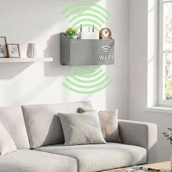 Duvar Tipi Wi-Fi Modem Saklama Kutusu(Gri) – Kablo Düzenleyici Router Raf Organizer