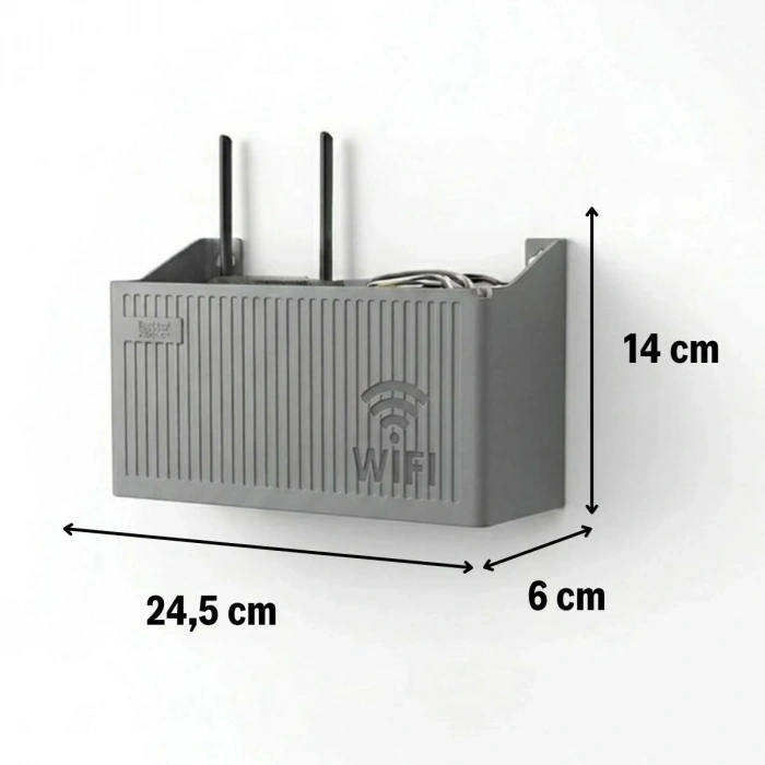 Duvar Tipi Wi-Fi Modem Saklama Kutusu(Gri) – Kablo Düzenleyici Router Raf Organizer