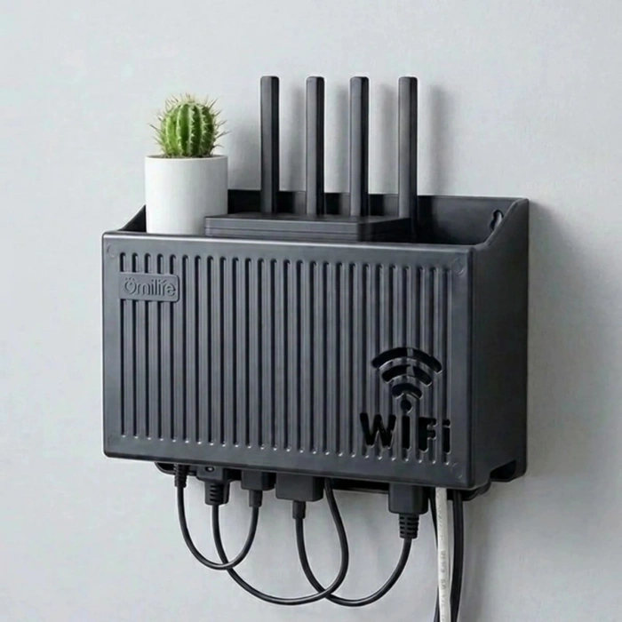 Duvar Tipi Wi-Fi Modem Saklama Kutusu(Siyah) – Kablo Düzenleyici Router Raf Organizer