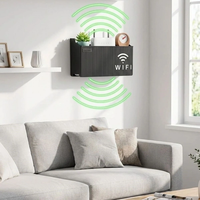 Duvar Tipi Wi-Fi Modem Saklama Kutusu(Siyah) – Kablo Düzenleyici Router Raf Organizer