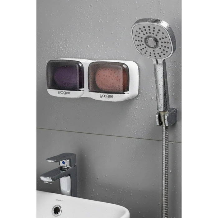 Duvara Monte İkili Kapaklı Plastik Katı Sabunluk Organizer – Banyo & Mutfak İçin Yapışkanlı Sabun Kutusu ve Düzenleyici