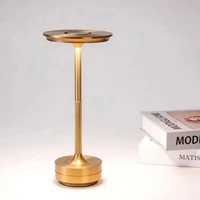 Eskitme Gold Kasa Dokunmatik Şarjlı Masa Lambası – 3 Renk Işık Modlu, LED Aydınlatmalı, Modern & Dekoratif Abajur