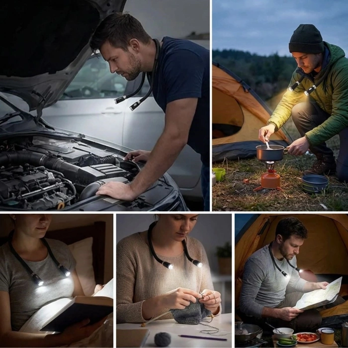 Esnek Boyun LED Okuma Lambası 4 LEDLİ 3 Işık Modlu Eller Serbest Kitap Okuma,Örgü ve Tamir Lambası